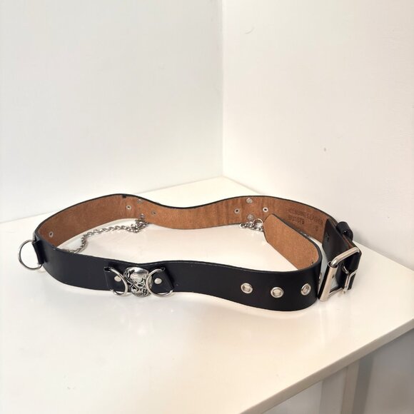 Black Belt Skulls & Hanging Chains, Size Small, Genuine Leather Rock Punk Goth - Picture 9 of 11